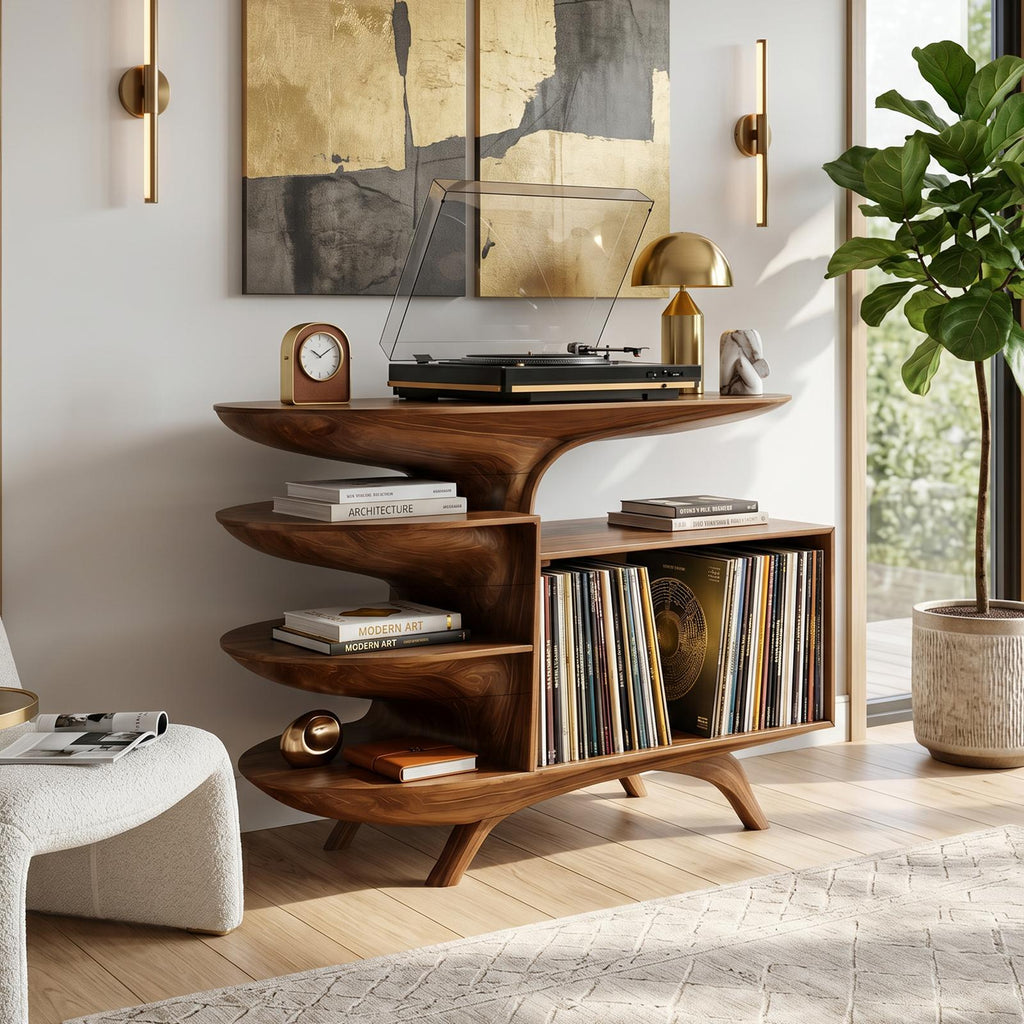 Modern Wooden Record Stand For Bedroom Interior Design Style