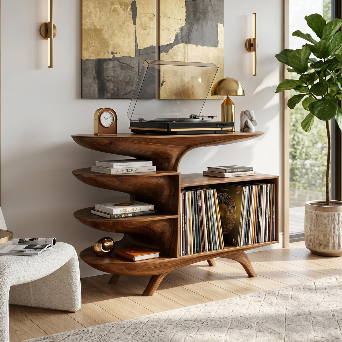 Modern Wooden Record Stand For Bedroom Interior Design Style