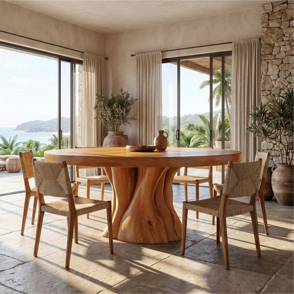 Organic Rustic Round Dining Table, Handcrafted Solid Wood Kitchen Table for Country Home Dining Room