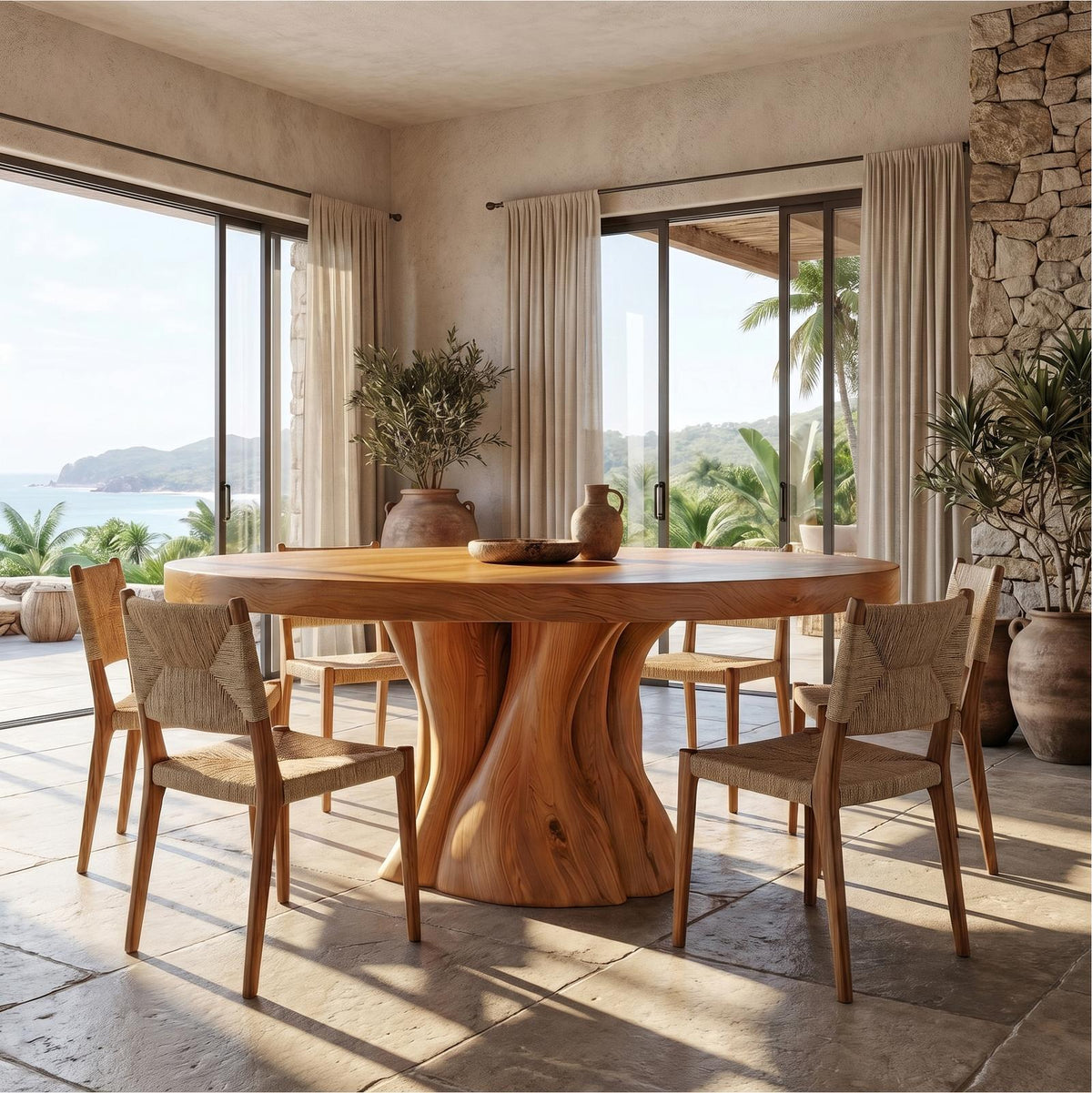 Organic Rustic Round Dining Table, Handcrafted Solid Wood Kitchen Table for Country Home Dining Room
