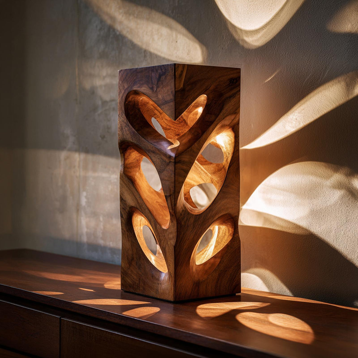 Spry Interior Minimalist Artistic Wood Table Lamp, Modern Geometric Ambient Light for Living Room, Bedroom & Studio Corner, SILDTTRLAM018