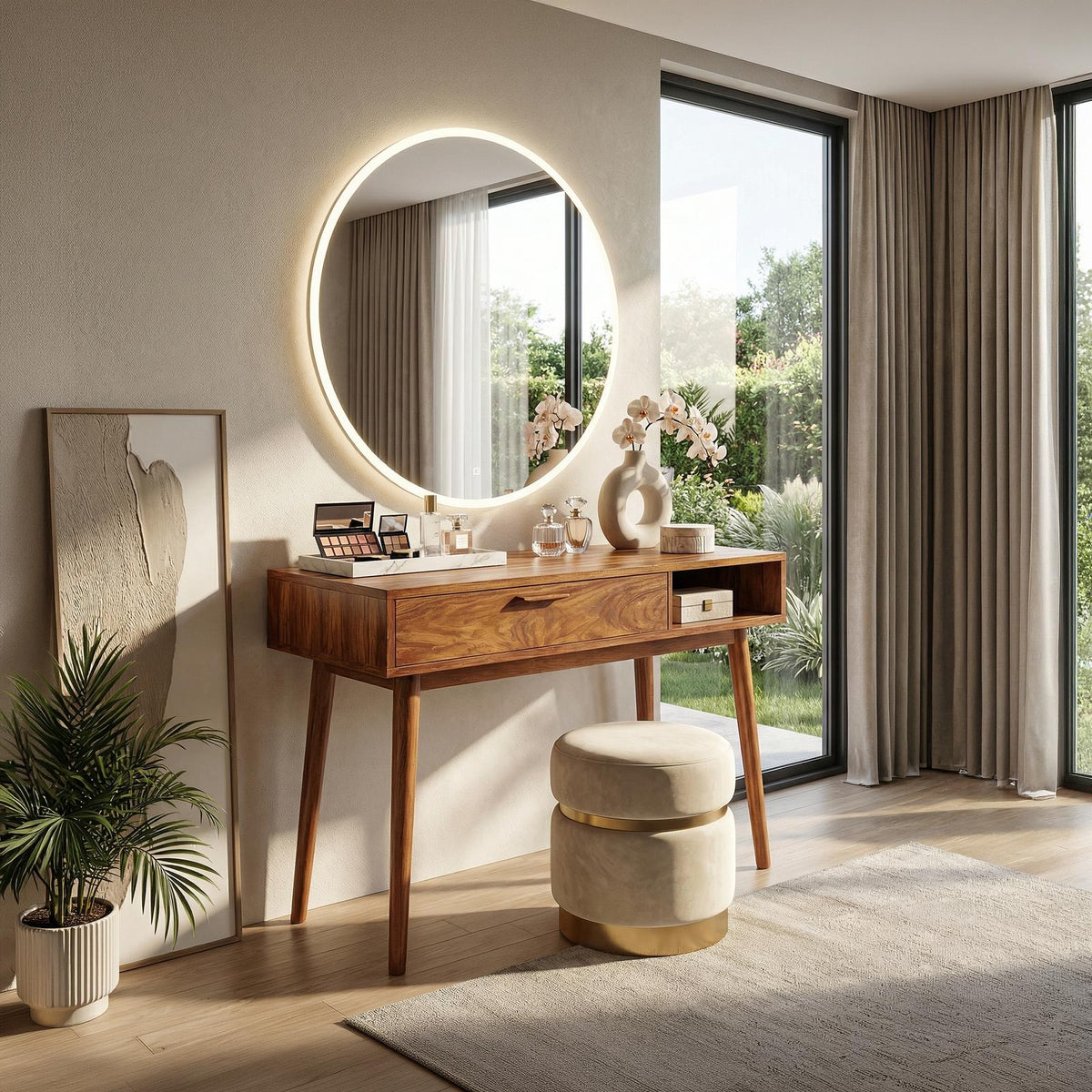 Spry Interior Japandi Wooden Makeup Desk, Modern Bedroom Dressing Table & Beauty Vanity Station, SILDTTRMV016