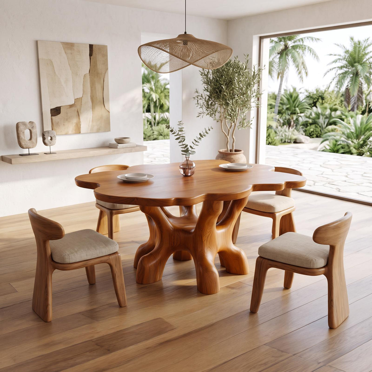 Rustic Organic Sculptural Wood Dining Table, Handcrafted Live Edge Kitchen Table for Living Room, Model