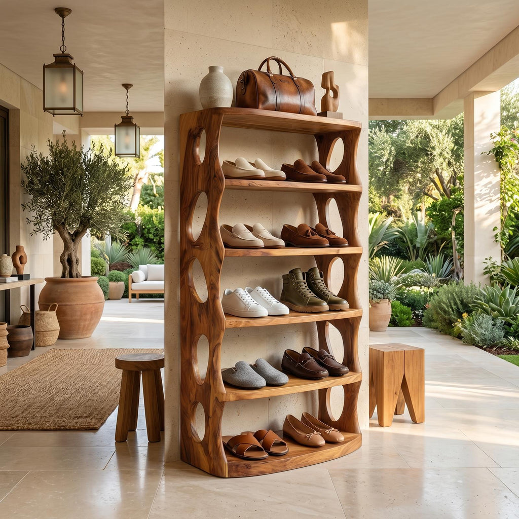 Minimalist Vertical Shoe Rack, Slim Wooden Shoe Tower Organizer Shelf for Entryway Storage Corner