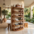 Minimalist Vertical Shoe Rack, Slim Wooden Shoe Tower Organizer Shelf for Entryway Storage Corner