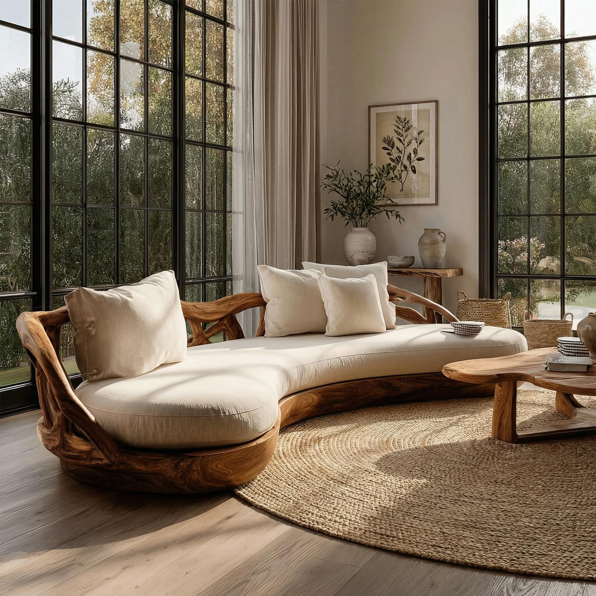 Contemporary Organic Sofa Solid Wood Frame Smooth Curved Design Living Room And Lounge SINLHASF015