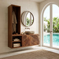 Organic Carved Bathroom Vanity With Linen Tower Side For Bathroom