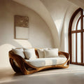 Contemporary Organic Wood Sofa, Modern Designer Couch Loveseat Settee, Timber Lounge Seating for Living Room