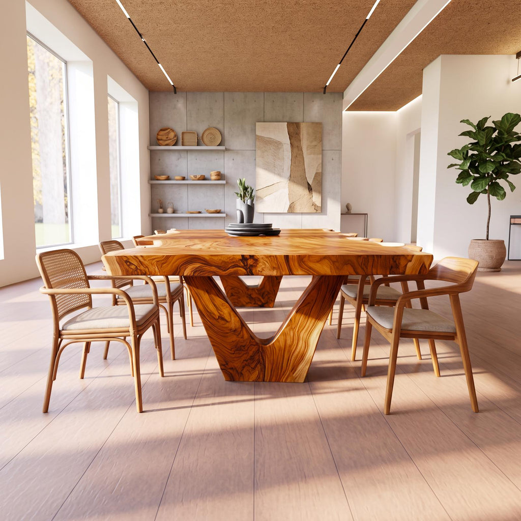 Rustic Sculptural Dining Table For Dining Room And Open Interior