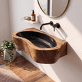Handcrafted Live Edge Wooden Vessel Sink, Rustic Solid Wood Wash Basin for Natural Bathroom Vanity
