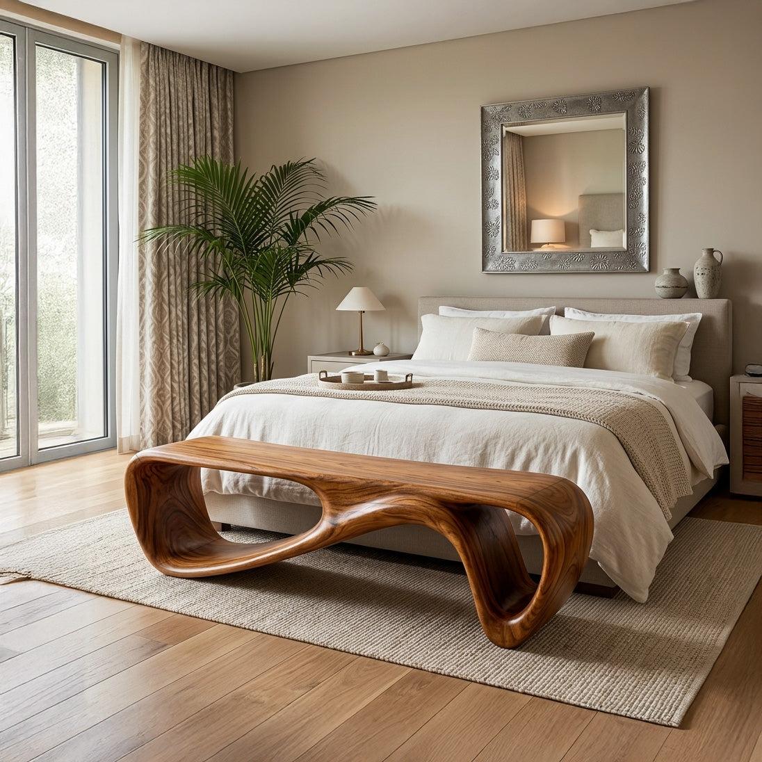 Curved Wooden Bench For Minimalist Living Room Decor RTTHHNCHR138