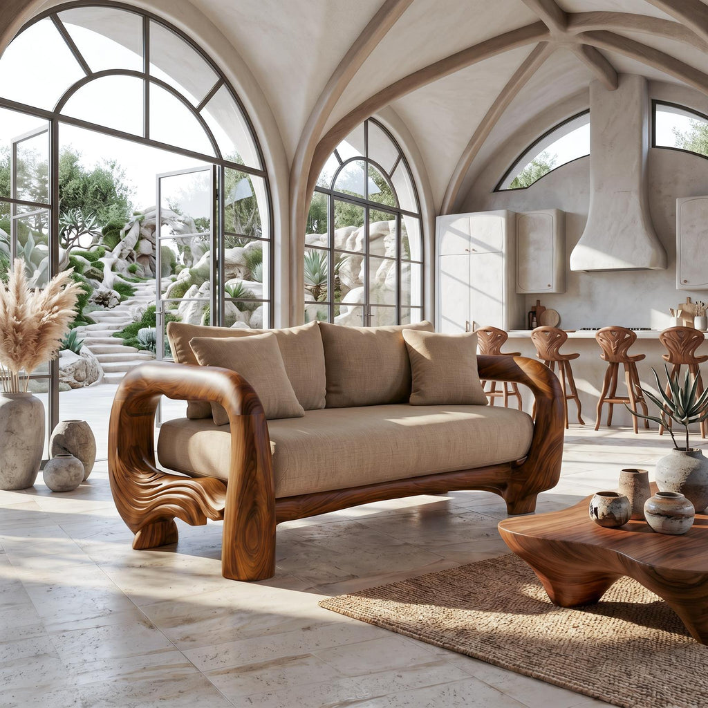 Contemporary Lounge Sofa Frame With Sculptural Wooden Base For Living Room