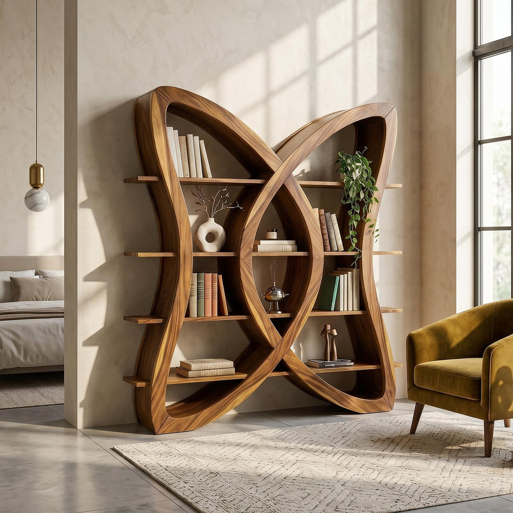 Butterfly Inspired Wooden Bookcase In Organic Style SILDTTRBS037