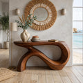 Modern Curved Console Table, Solid Wood Entryway Accent Sofa Table for Living Room