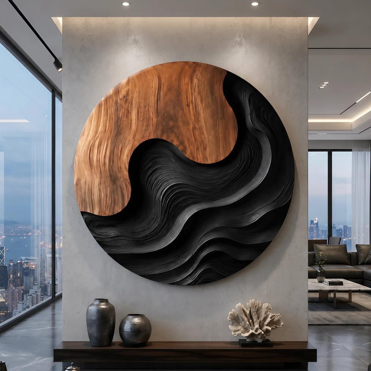Scandinavian Decorative Wood Wall Sculpture, Modern Abstract Wall Art Panel for Resort Suite and Living Room
