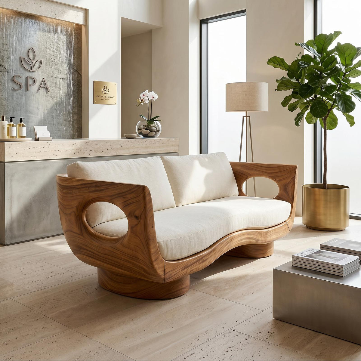 Modern Wooden Sofa Spa Reception Lounge SILDTTRSFA008