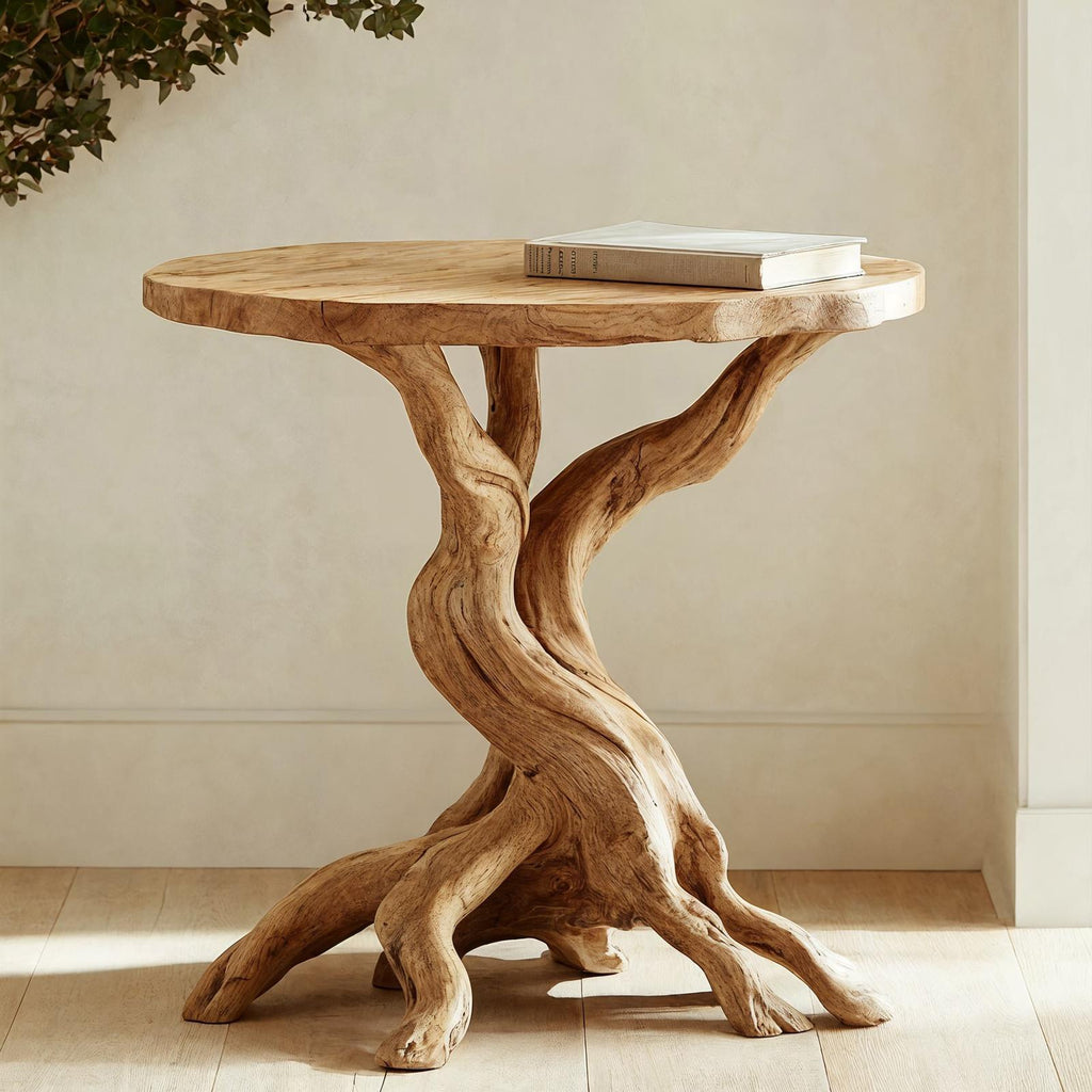 Rustic Round End Table Solid Wood End Table