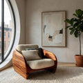 Modern Organic Natural Wood Chair, Ergonomic Handcrafted Solid Wood Accent Lounge Chair for Cozy Living Room, Model