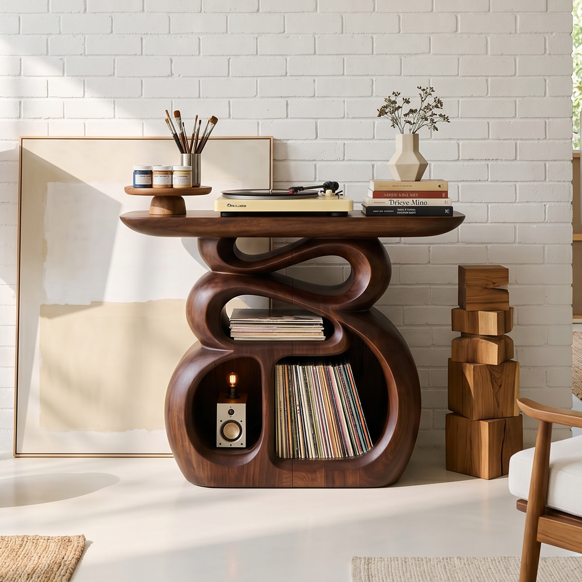 Contemporary Solid Wood Audio Stand, Stereo Media Rack Console for Entertainment Lounge and Hifi Components