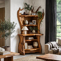 Rustic Corner Bookcase With Live Edge Shelves For Reading Nook