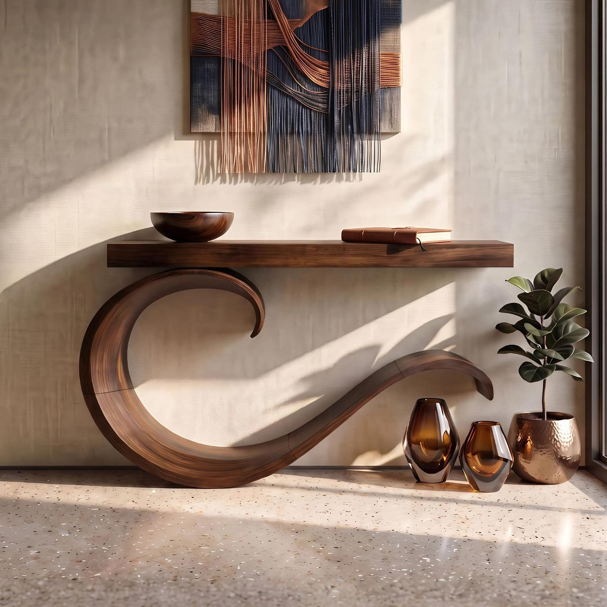 Spry Interior Handcrafted Sculptural Live Edge Console Table, Luxury Solid Wood Entryway Table for High-End Living Room Decor, SILDTTNCS087
