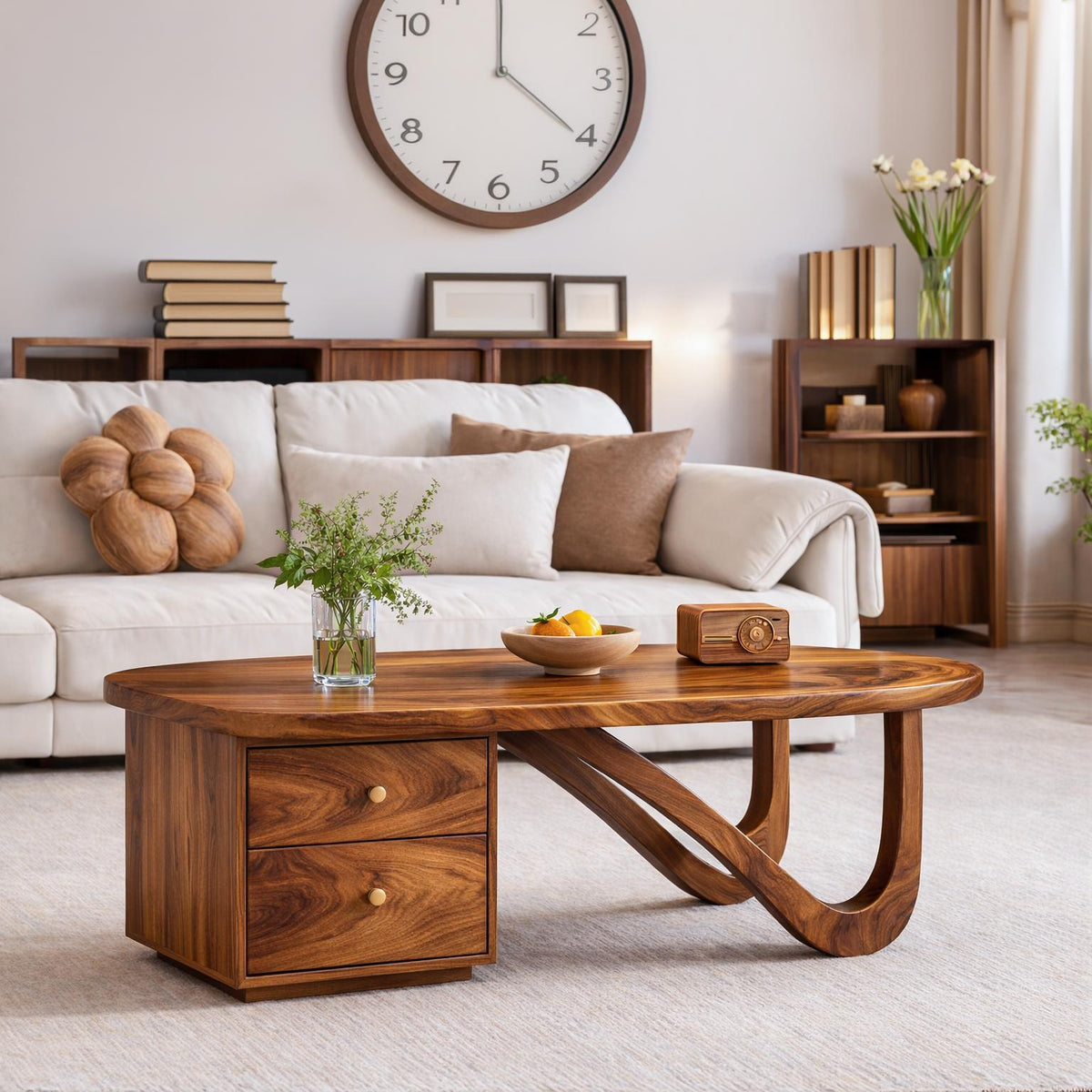 Spry Interior Modern Wooden Coffee Table with Storage Drawer, Minimalist Low Profile Center Table for Living Room, Model RTTHTTCF051