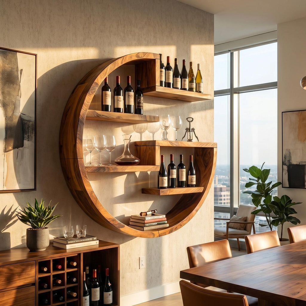Farmhouse Wall Wine Holder, Rustic Wood Floating Bottle Storage Rack & Organizer for Home Bar Accent Wall