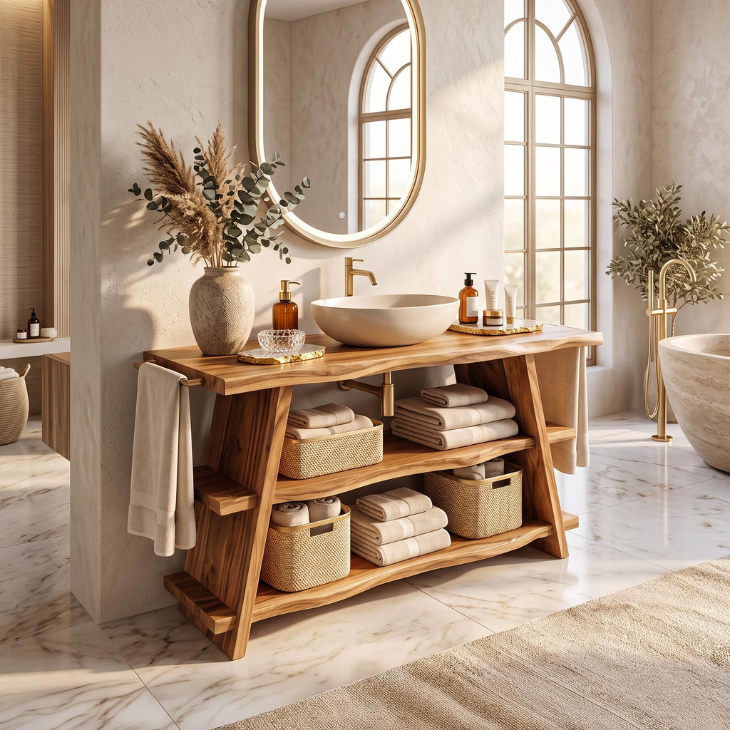 Spry Interior Rustic Wood Bathroom Vanity with Drawer, Single Sink Storage Console Cabinet for Small Compact Bathrooms, SILDTTRBRV047