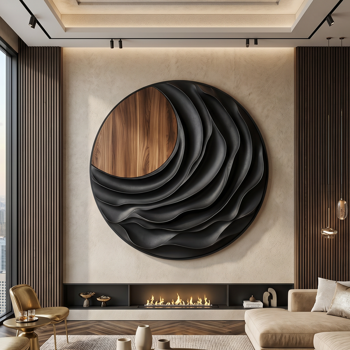 Modern Sculptural Wood Wall Art, Natural Abstract 3D Wall Decor Panel for Mountain Retreat Cabin and Lodge