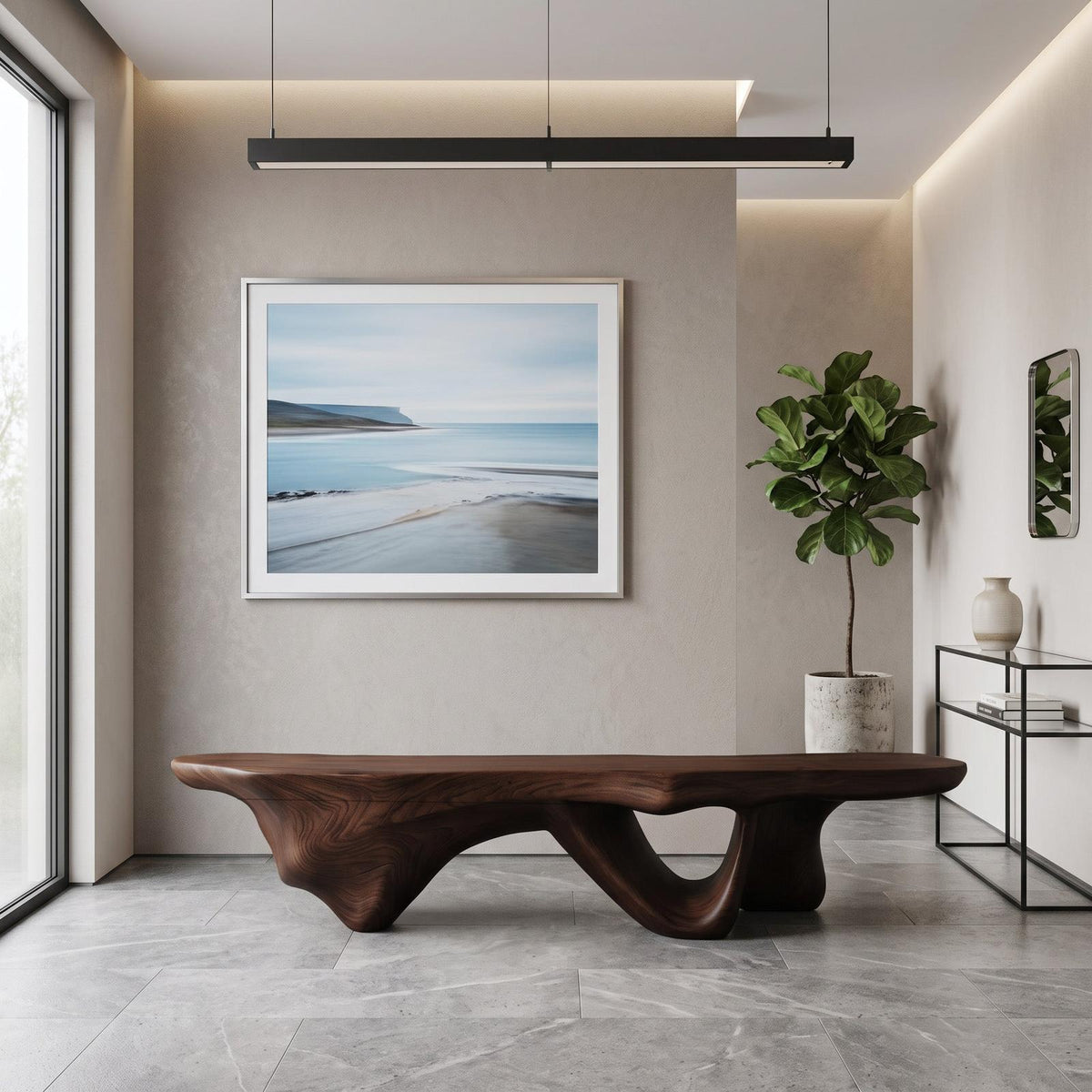 Spry Interior Modern Sculptural Bench with Flowing Curved Design, Contemporary Living Room Accent Seating, Hallway Bench - SITHHNCHR040