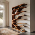 Modern Statement Bookshelf, Handcrafted Wood Bookcase & Sculptural Display Shelving Unit for Living Room Decor
