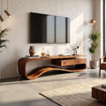 Contemporary Organic Wood TV Stand, Modern Media Console & Entertainment Center Cabinet for Lounge