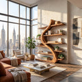 Organic Wooden Bookshelf Soft Curved Design For Home Decor