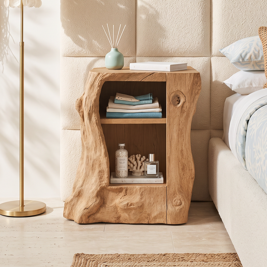 Spry Interior Handcrafted Solid Wood Side Cabinet, Rustic Bedside Table & End Storage Organizer for Bedroom Decor, SILDTTNNS001