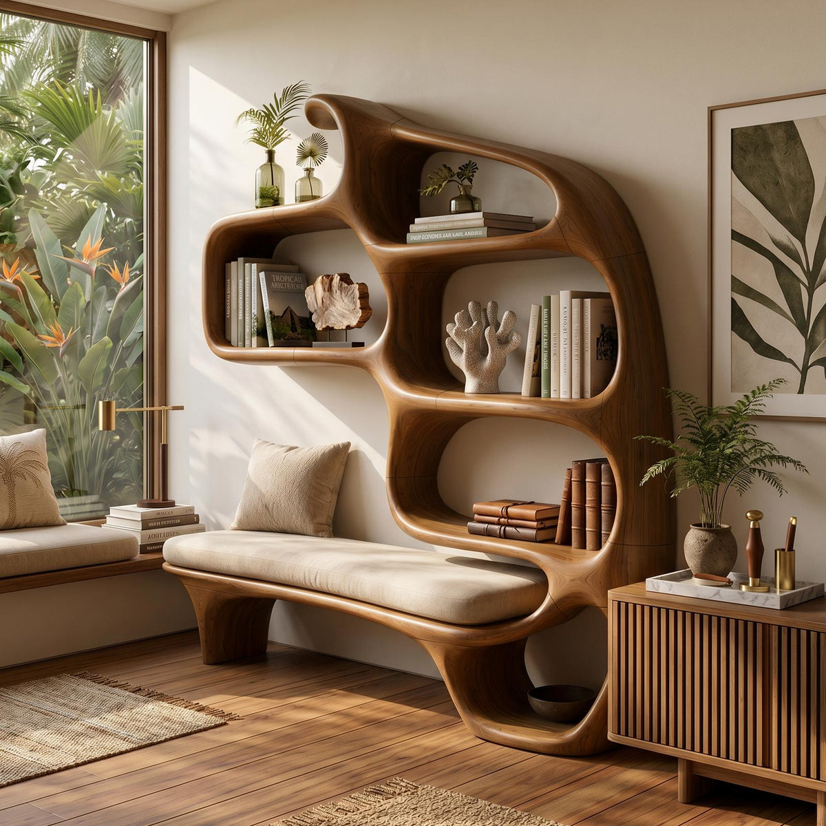 Modern Sculptural Bookshelf For Stylish Reading Space