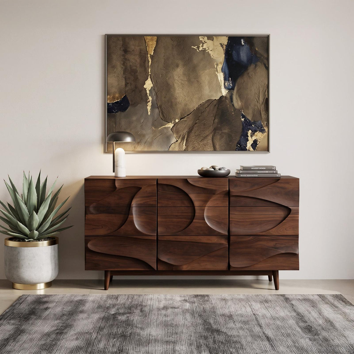 Spry Interior Contemporary Carved Wood Sideboard, Modern Buffet Cabinet & Storage Credenza for Dining or Living Room, SITHHNSIB009