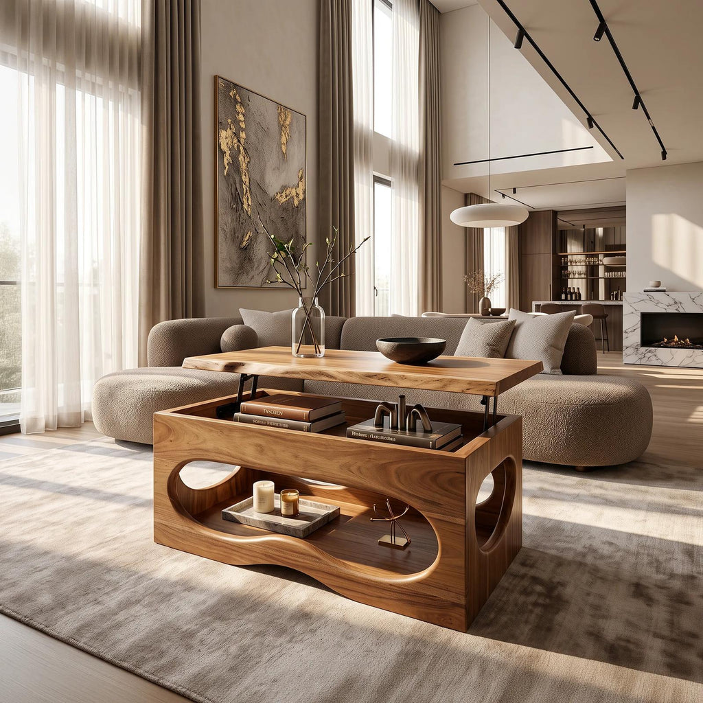 Organic Modern Lift Top Coffee Table Luxury Living Room