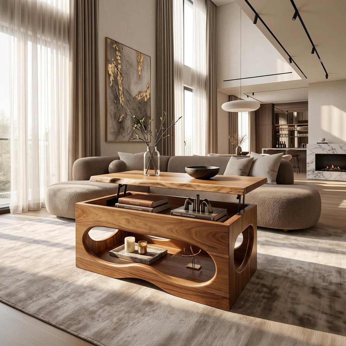 Organic Modern Lift Top Coffee Table Luxury Living Room