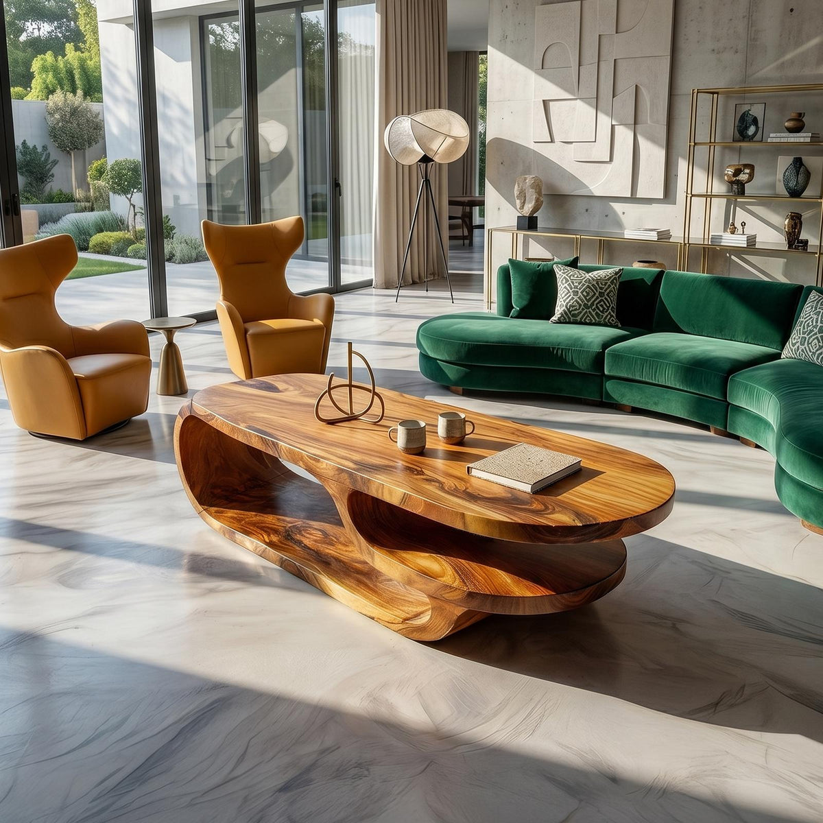 Luxury Oval Solid Wood Coffee Table, Modern Contemporary Center Table for High-End Living Room and Lounge