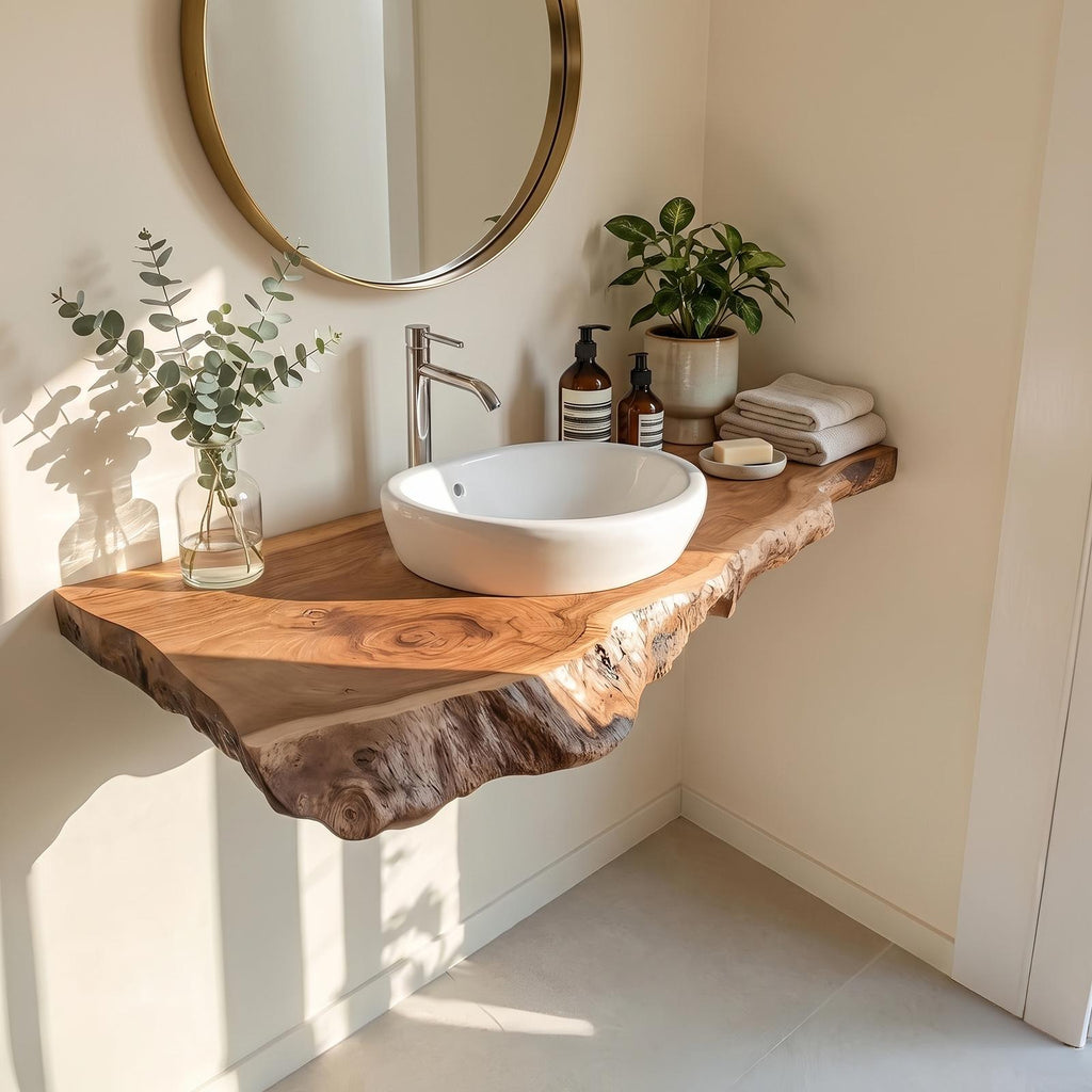 Farmhouse Bathroom Vanity, Handcrafted Solid Wood Sink Stand with Open Storage Shelf for Rustic Bathroom Remodel