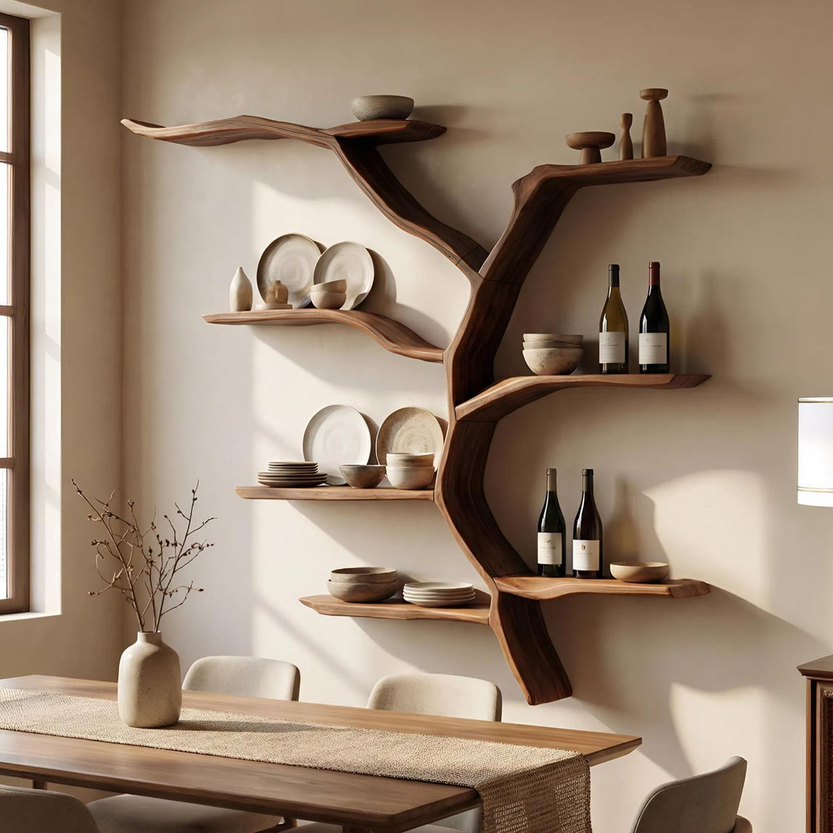 Mid Century Wooden Wall Shelf, Handcrafted Solid Wood Floating Storage Rack, Modern Wall Display Ledge Bookshelf for Living Room