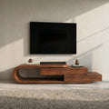 Contemporary Rounded TV Console With 2 Tiers For Living Room