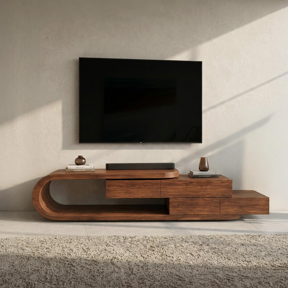 Contemporary Rounded TV Console With 2 Tiers For Living Room