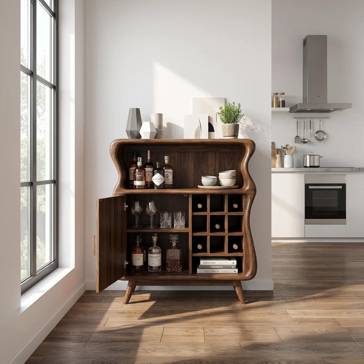 Mid Century Bar Cabinet with Storage Modern Kitchen