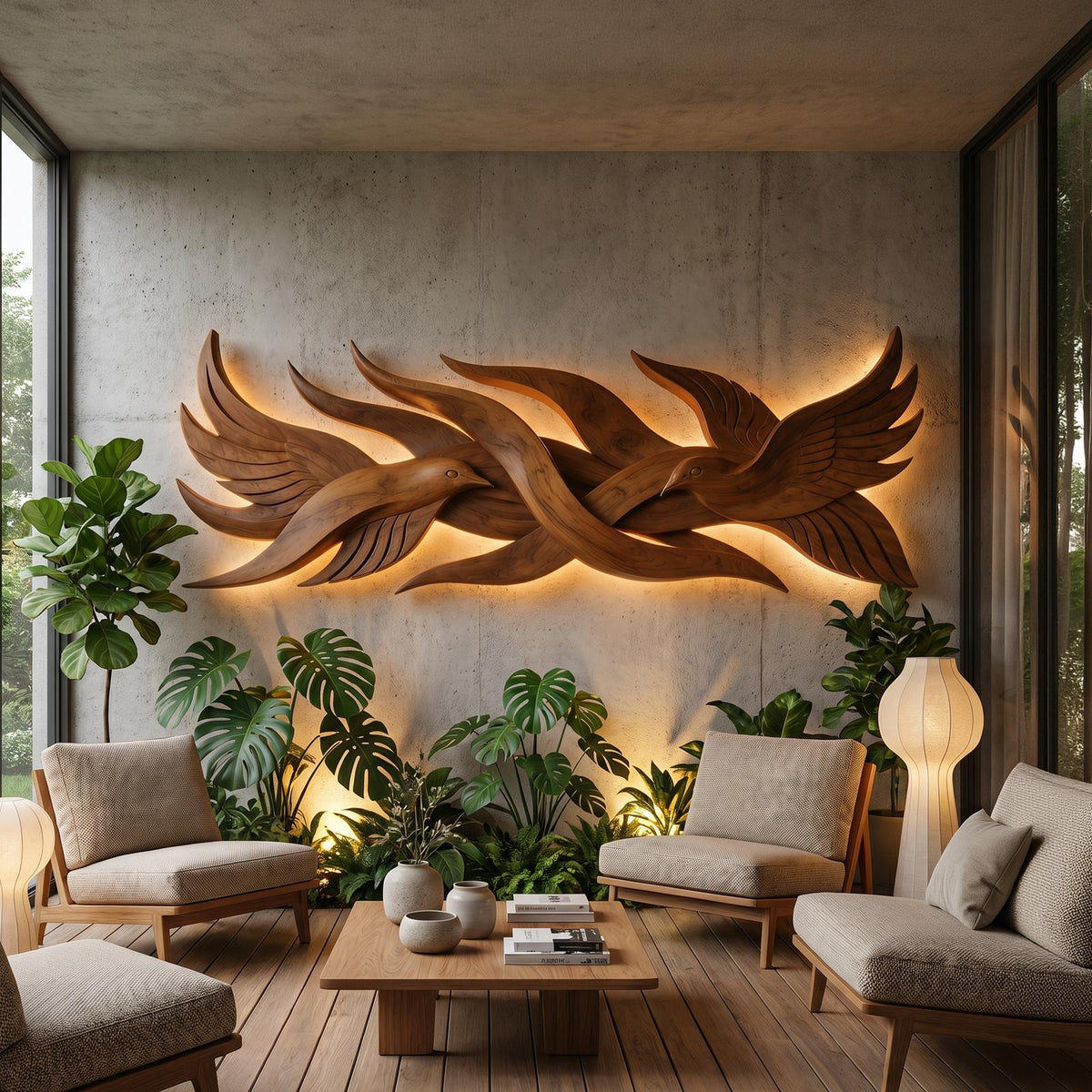 Contemporary Organic Wood Wall Decor, Abstract Sculptural Wall Art Panel for Staircase Landing and Hallway