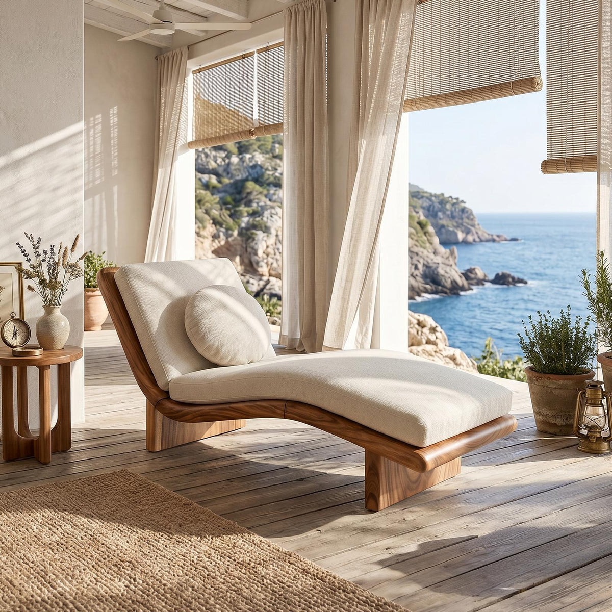 Spry Interior Minimalist Solid Walnut Chaise Lounge, Serene Coastal Daybed Sleeper Sofa for Living Room, SILDTTRDB005