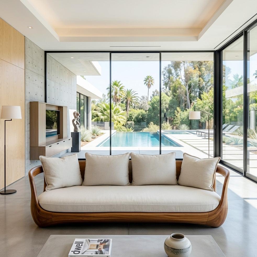 Organic Modern Sculptural Wooden Sofa, Artistic Living Room Couch, Contemporary Premium Timber Loveseat
