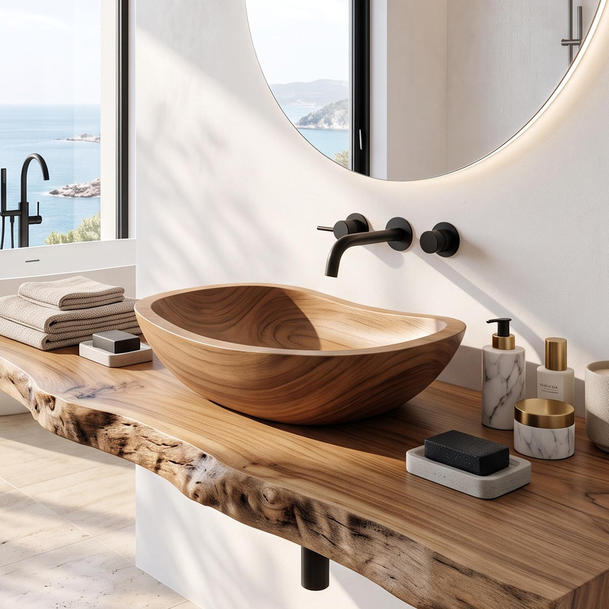 Mid Century Solid Wood Sink For Luxury Bathroom Upgrade
