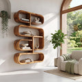 Mid-Century Live Edge Floating Shelf, Rustic Solid Wood Wall Mounted Display Shelf for Living Room