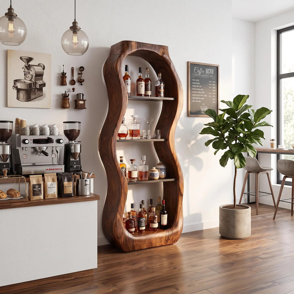 Handcrafted Sculptural Liquor Cabinet Modern Cafe